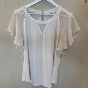 New York & Company White Flutter Sleeve Blouse
